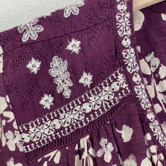 Lucky Brand Womens Medium Floral Embroidered Tunic Top Long Sleeve V Neck Boho - Picture 9 of 11